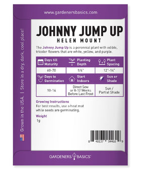 Gardeners Basics Violet Johnny Jump Up blooms tri-color display in borders.