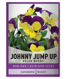 Gardeners Basics Violet Johnny Jump Up seed packet for spring planting and color.