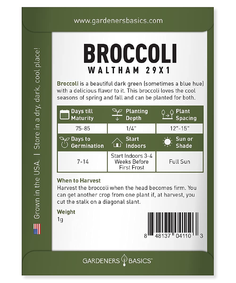Gardeners Basics Waltham 29x1 broccoli seeds show cold-tolerance for cool seasons