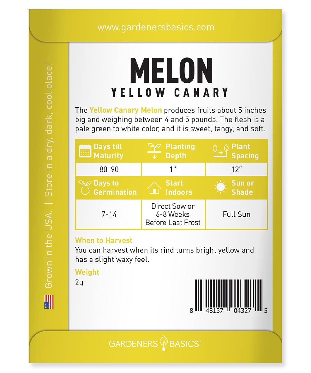 Gardeners Basics Yellow Canary melon seeds closeup—high-quality, non-GMO seeds for home gardens.