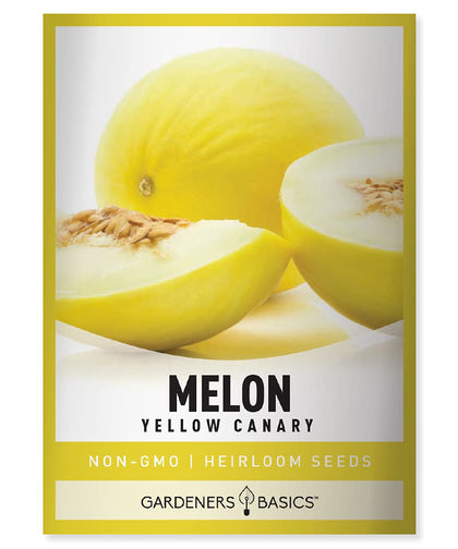 Gardeners Basics Yellow Canary melon seeds pack—easy planting for a reliable summer harvest.