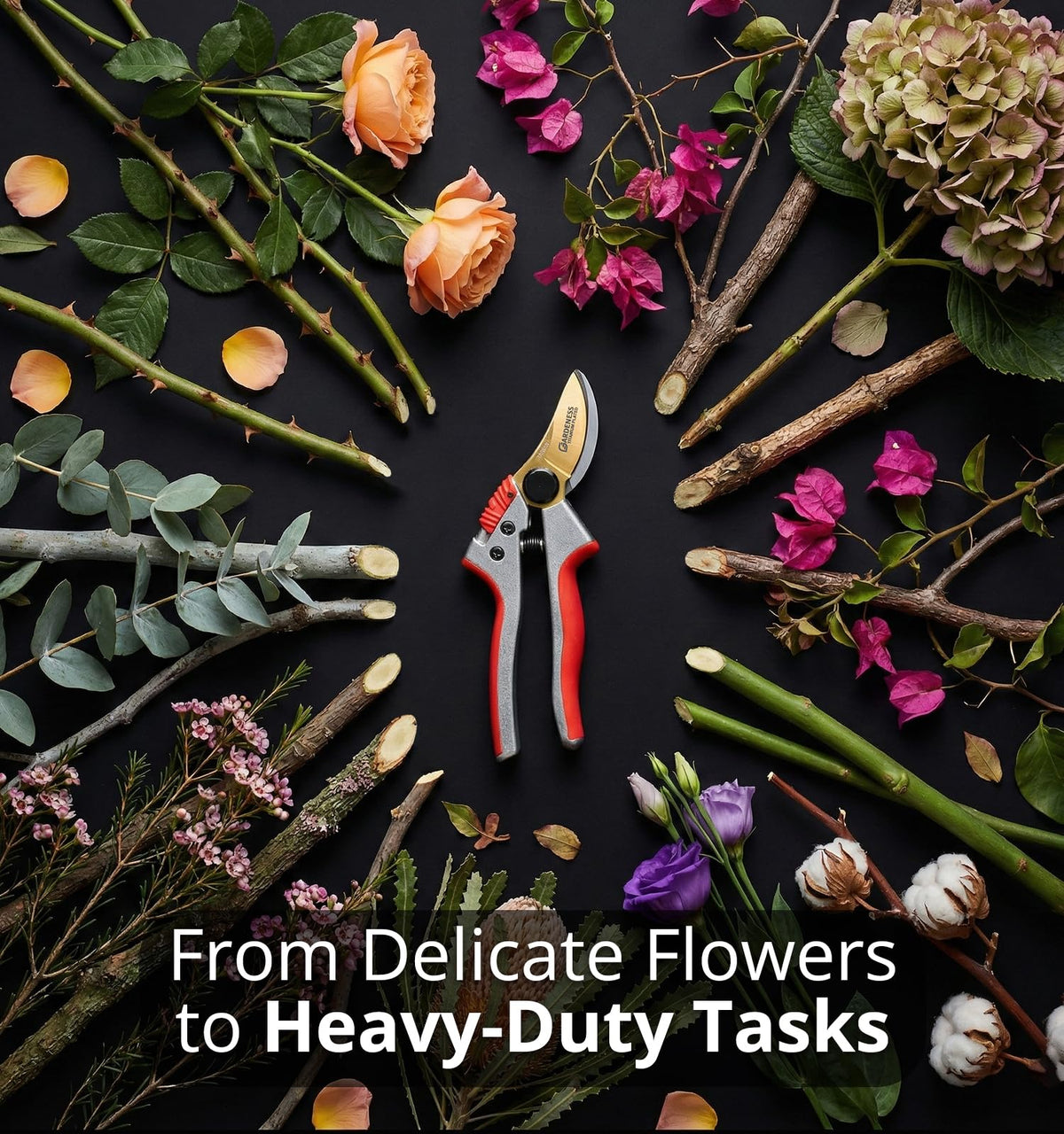 Gardeness Titanium Bypass Pruning Shears ideal for flowers and branches pruning tasks.