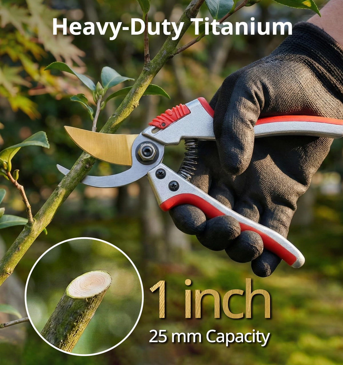 Gardeness Titanium Bypass Pruning Shears safety lock demonstrating secure storage.