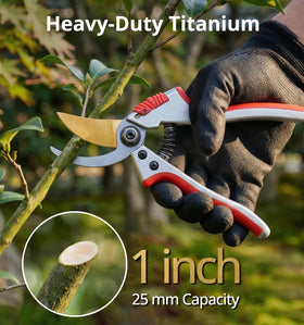 Gardeness Titanium Bypass Pruning Shears safety lock demonstrating secure storage.