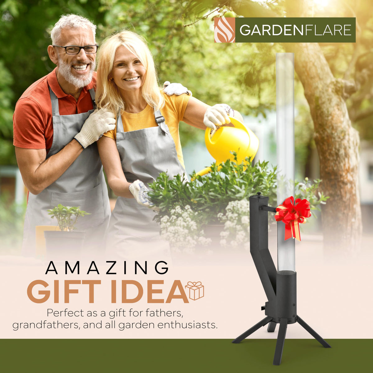 Gardenflare borosilicate glass tube provides a clear flame view.