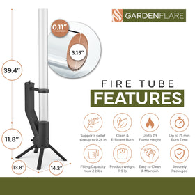 Gardenflare pellet burn lasts up to 75 minutes with low smoke.