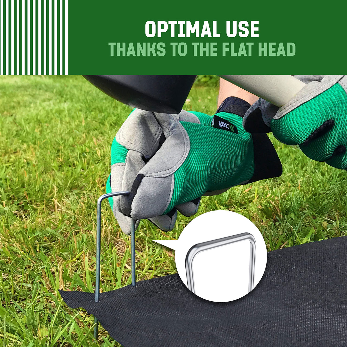 GardenGloss flat-head anchors provide secure hammering surface and prevent slipping