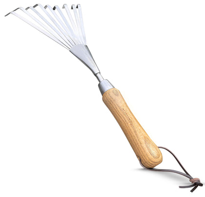 Garden Guru Eco Hand Rake prongs for soil tilling and bed prep.