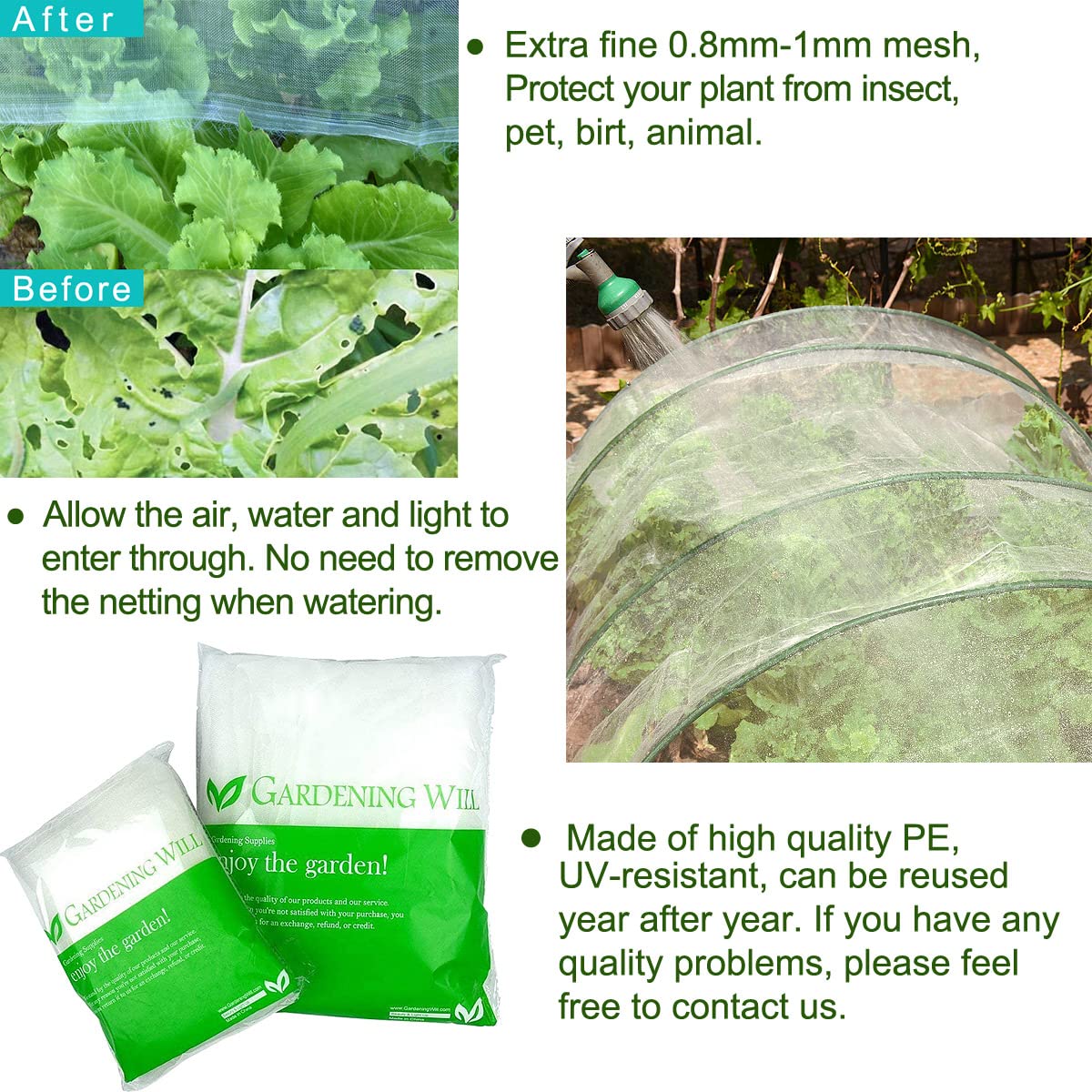 Gardeningwill UV-resistant PE mesh close-up shows robust, breathable protection.