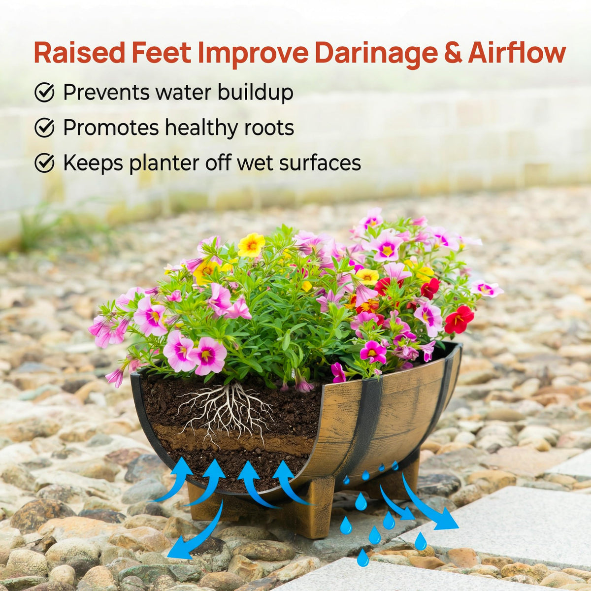 Gardenised faux-wood-look planter delivers durable weather resistance for seasonal displays.