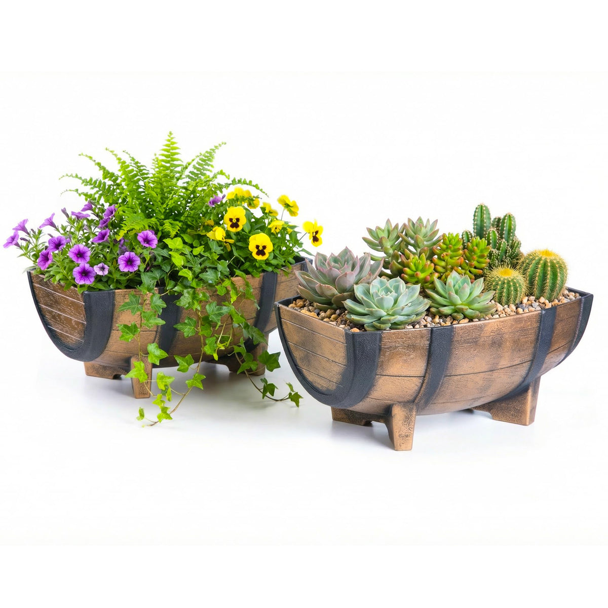 Gardenised half-barrel planter rectangle for indoor or outdoor display.
