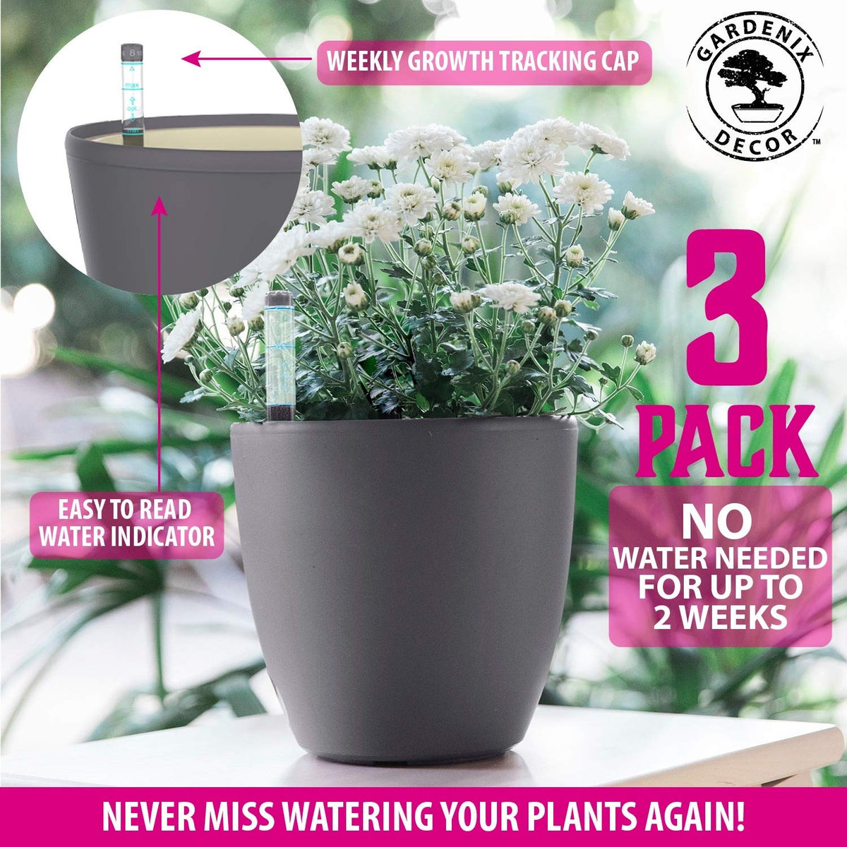 Gray three pack planters by Gardenix Decor