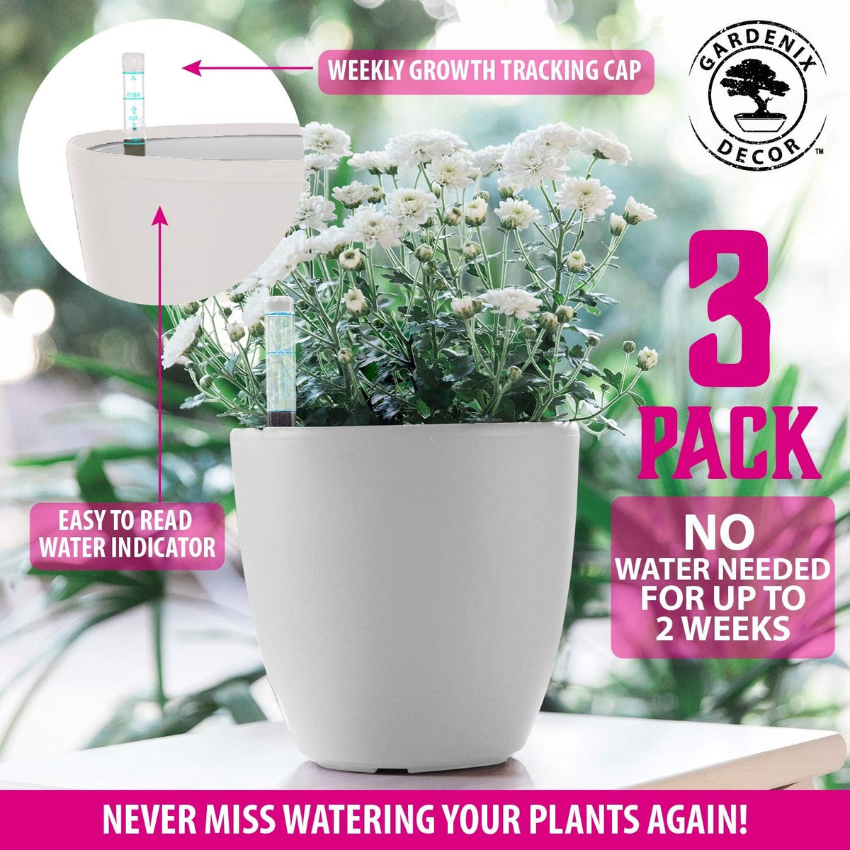 Gardenix Decor unbreakable polypropylene resists leaks and impact for long life.