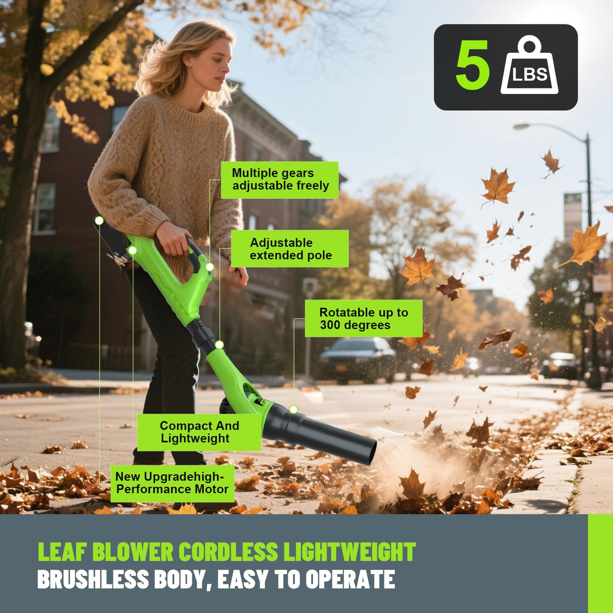 GardenJoy blower achieves 180MPH wind for tough leaves.
