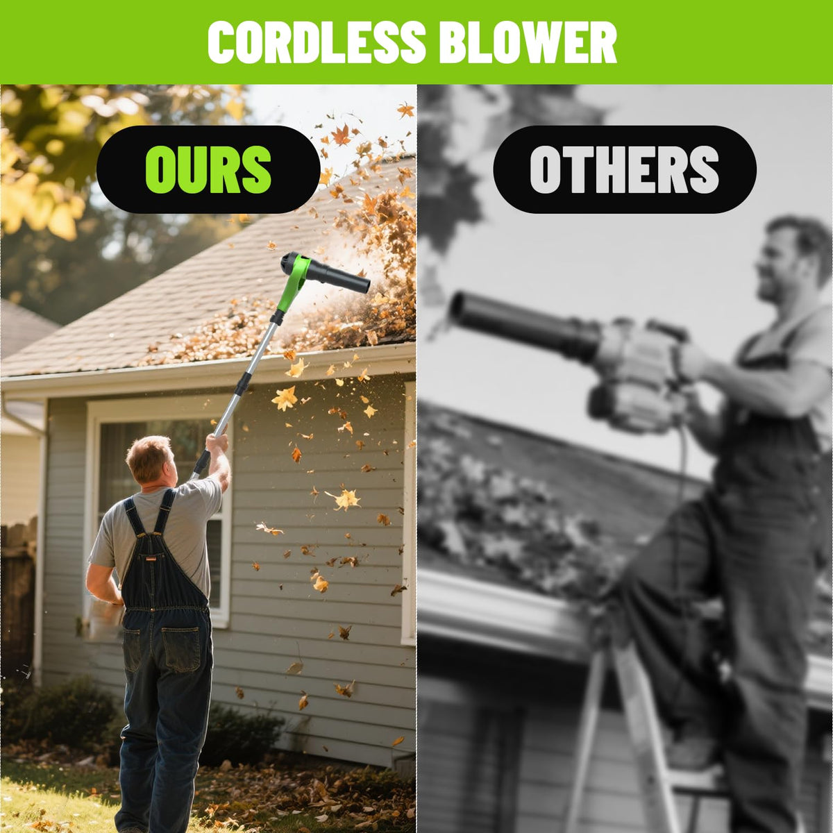 GardenJoy nozzle rotates 300° for vertical and horizontal blowing.