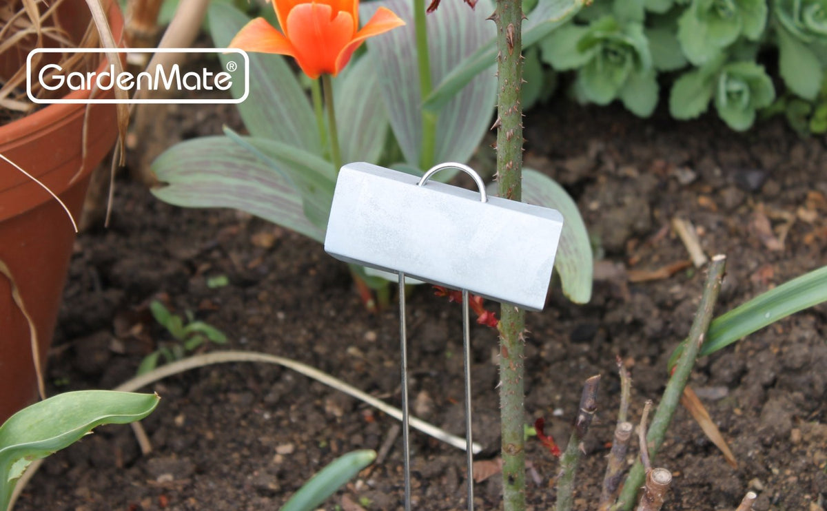 GardenMate metal labels easily insert into soil and relocate around beds.