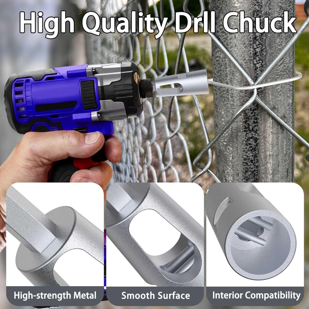 GardenNow 11-gauge drill chuck tool enables quick, secure attachment.