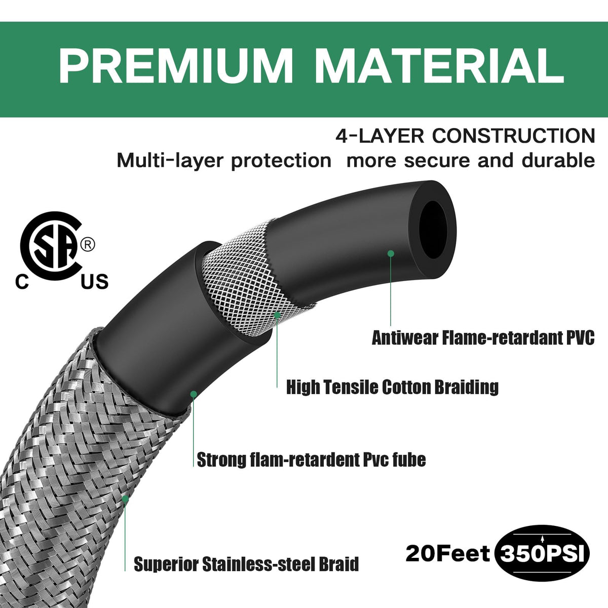 GardenNow 350 PSI rated hose delivers robust high‑pressure performance.