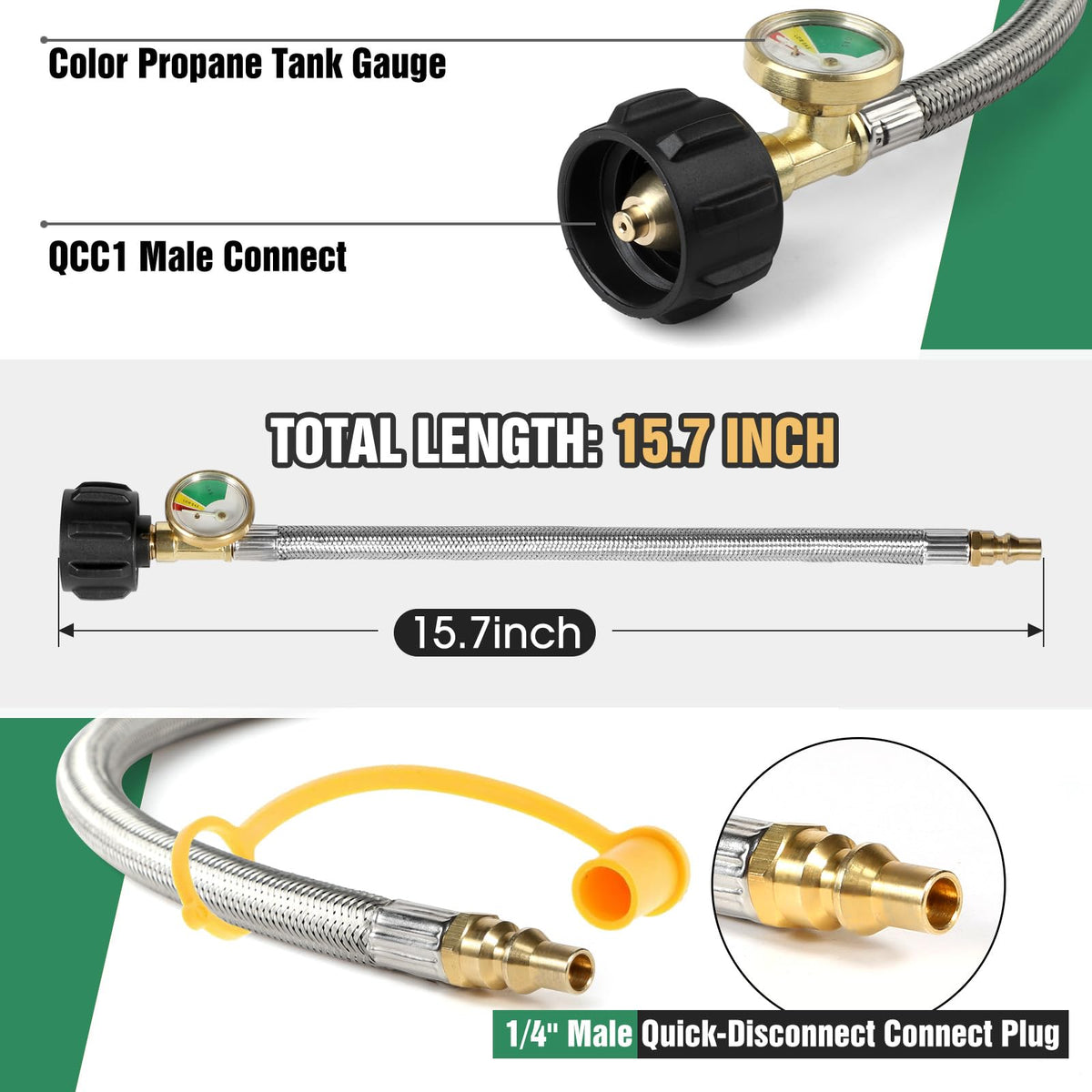 GardenNow propane gauge indicator with glow-in-the-dark dials shows tank level.