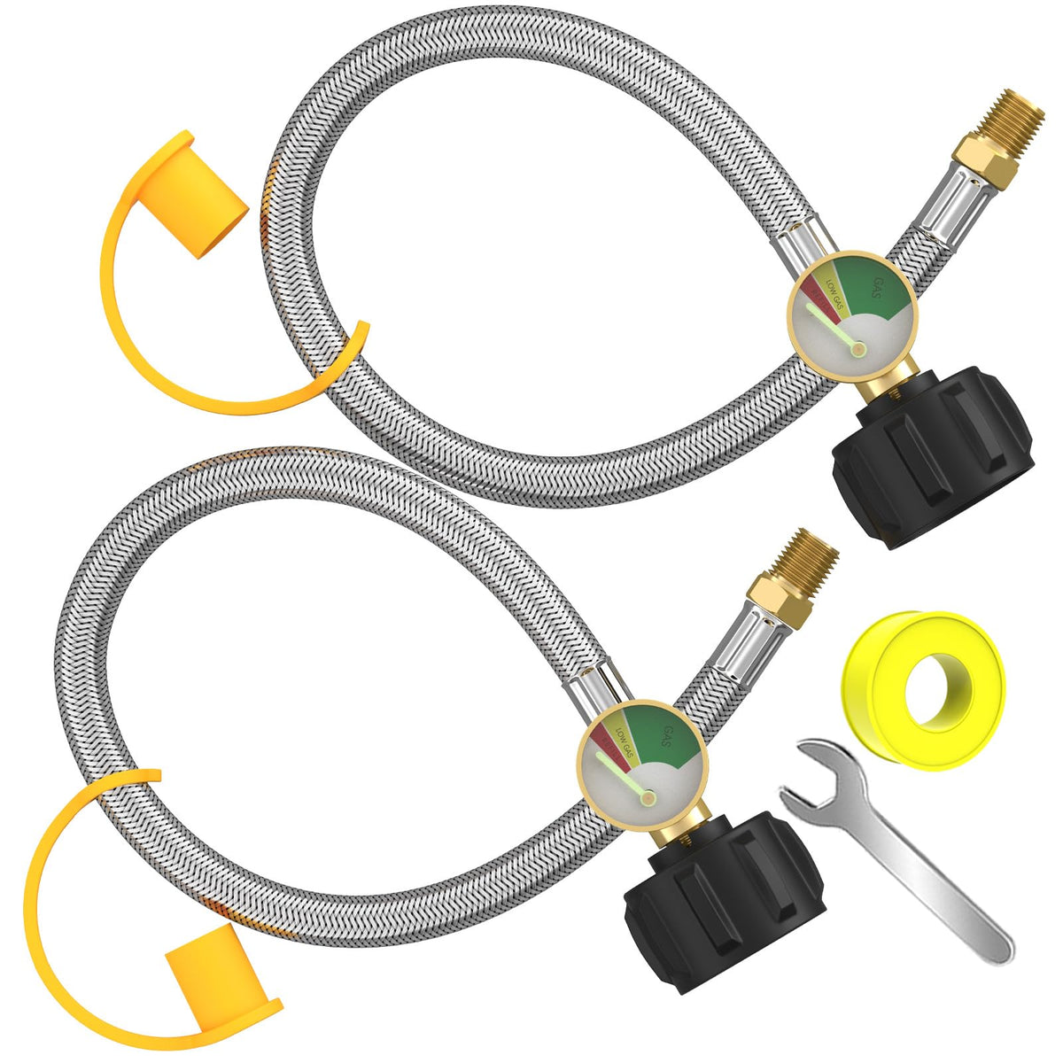 GardenNow RV propane hose with 24-inch gauge for easy gas level checks.