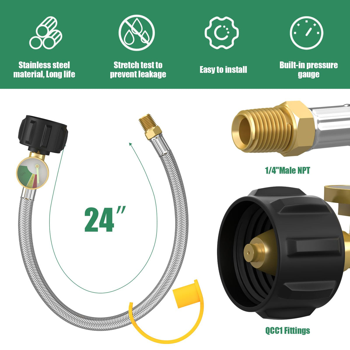 GardenNow stainless steel braided hose provides durable, weather-resistant RV connection.
