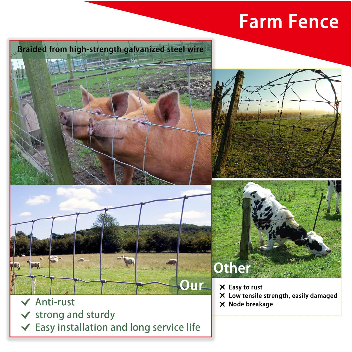 Gardenova galvanized cattle fence side view highlighting sturdy wire