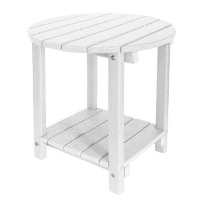 GardenSTAR Adirondack round side table in white with two-tier storage for patio organization