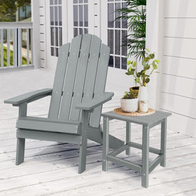 GardenStar Adirondack side table assembled beside a chair, highlighting compact footprint