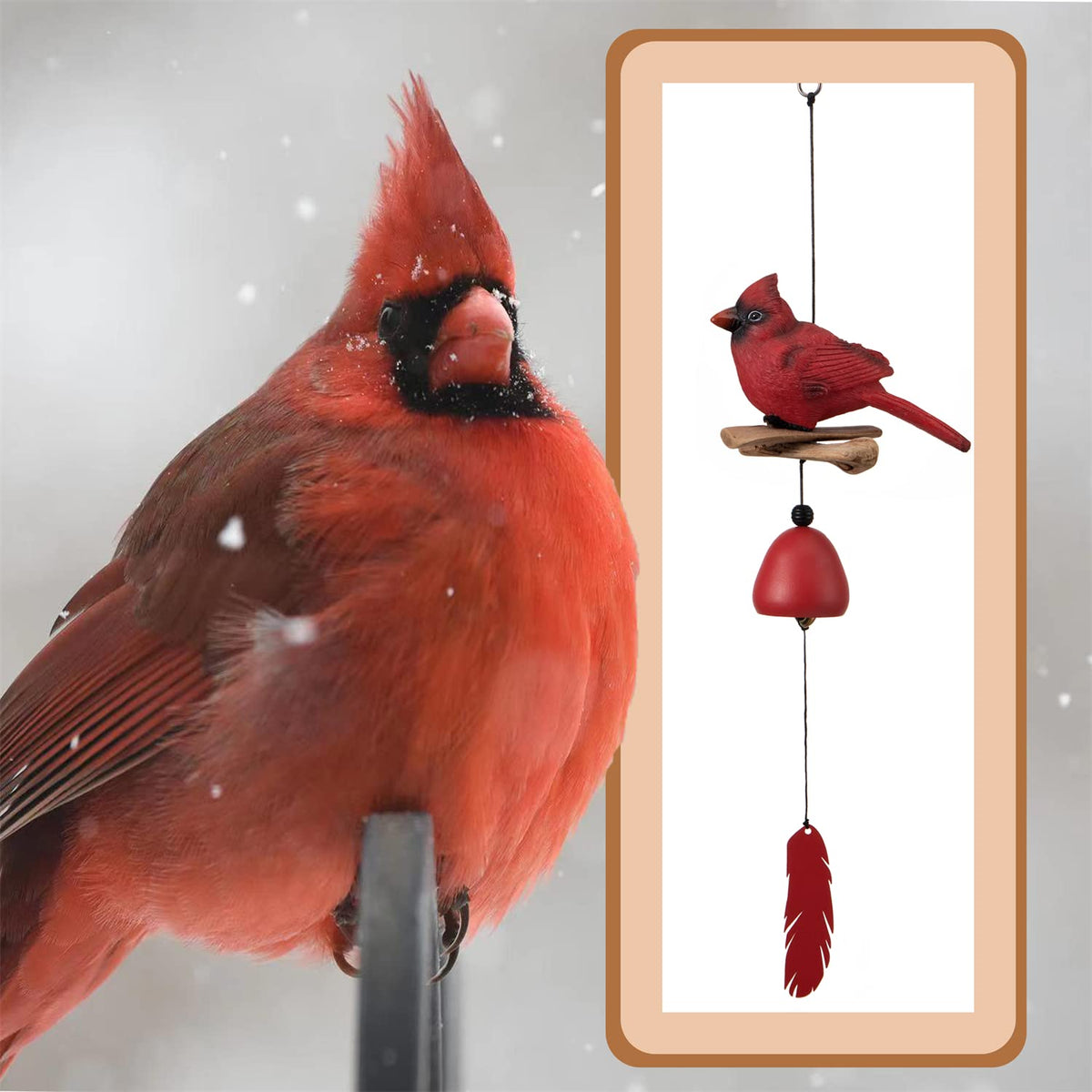 Gardenvy Cardinal Wind Chime close-up cardinal detail highlights hand-painted charm.