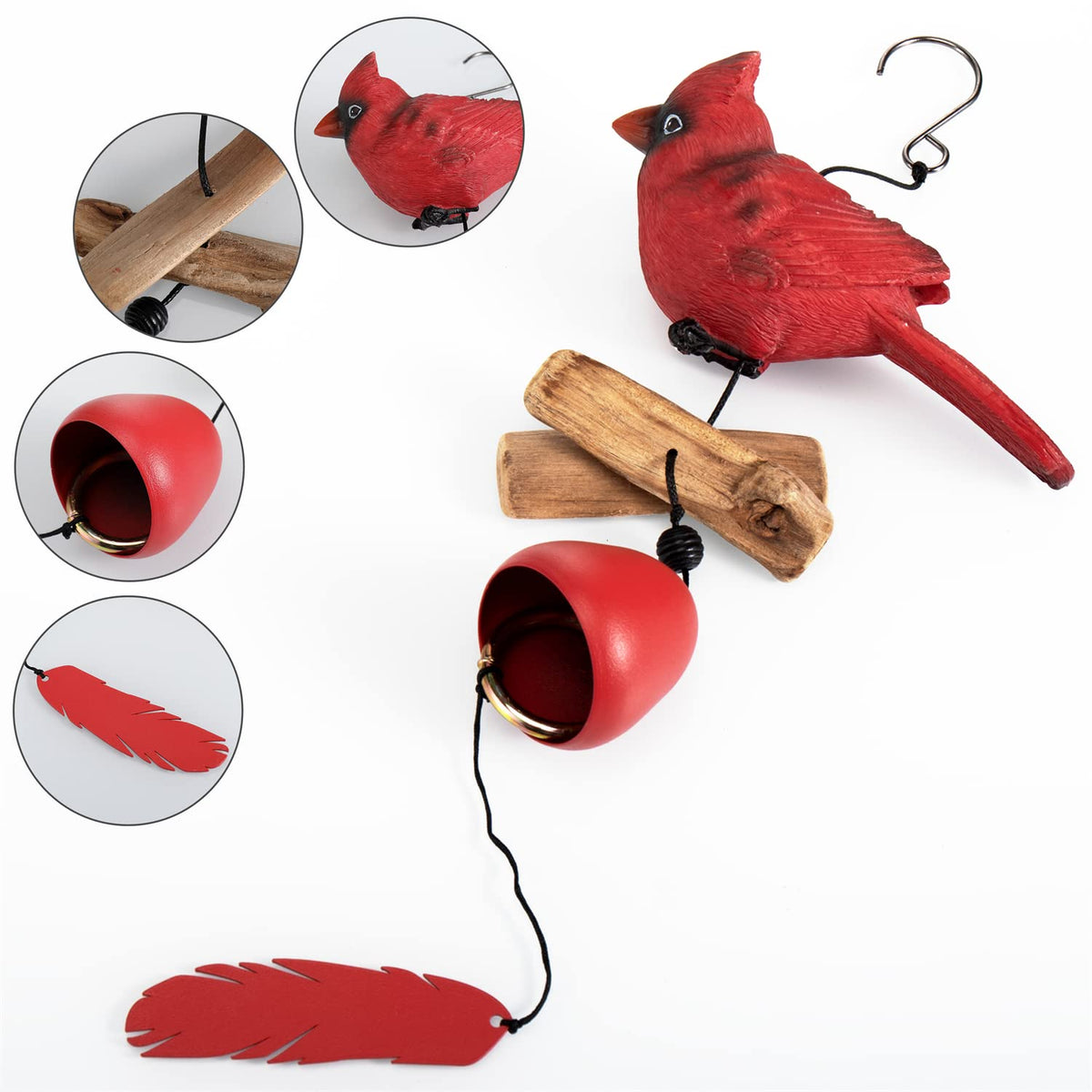 Gardenvy Cardinal Wind Chime made of resin and steel for durability.