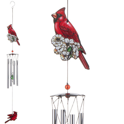 Gardenvy Cardinal Wind Chime glass bird detail adds vibrant color to outdoor spaces.