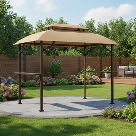 Garden Winds Greenvail 8x5 gazebo canopy top beige shown on model