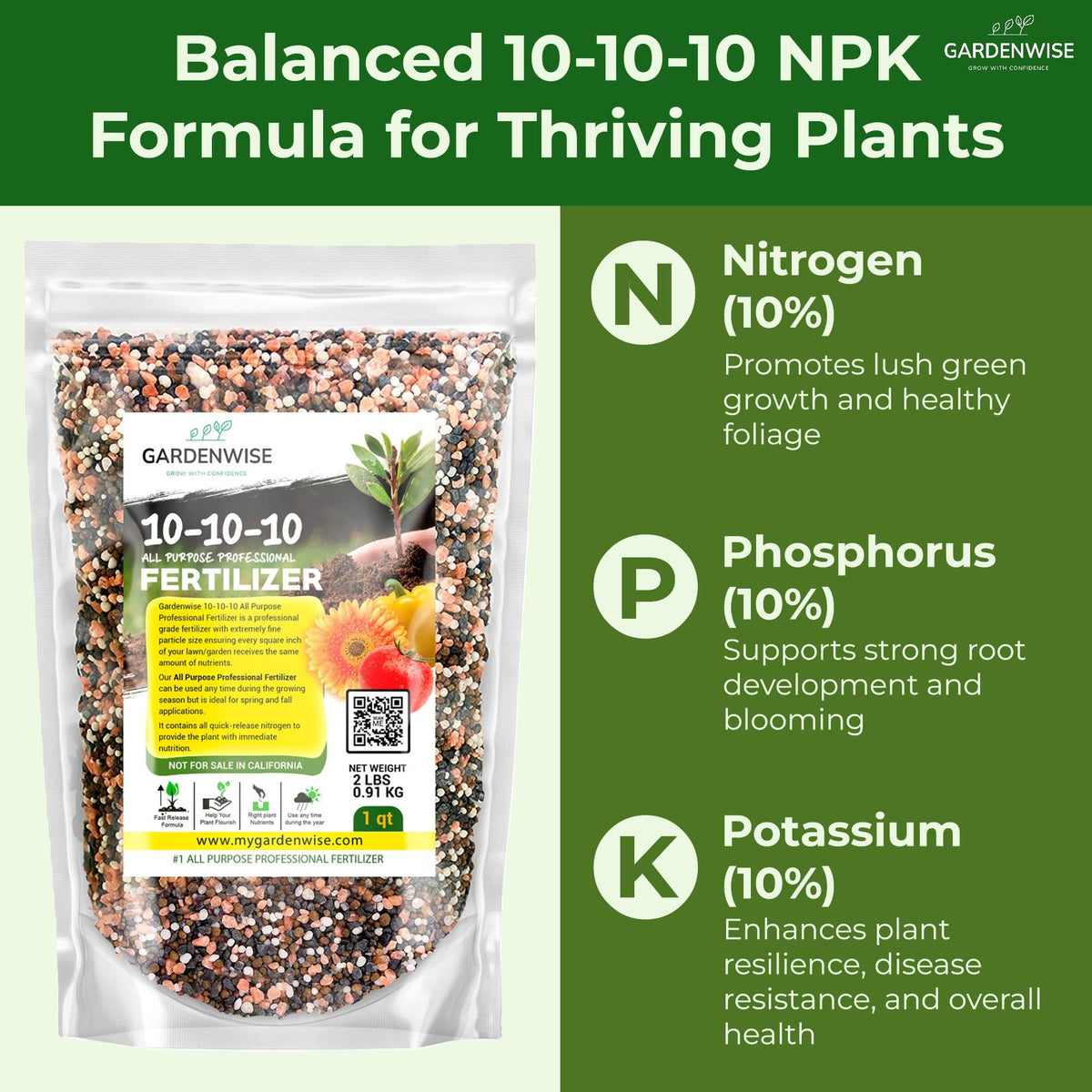 Gardenwise 10-10-10 fertilizer granules spread evenly for outdoor feeding efficiency.