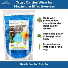 Gardenwise 20-20-20 boosts tomato and vegetable yields in home gardens.