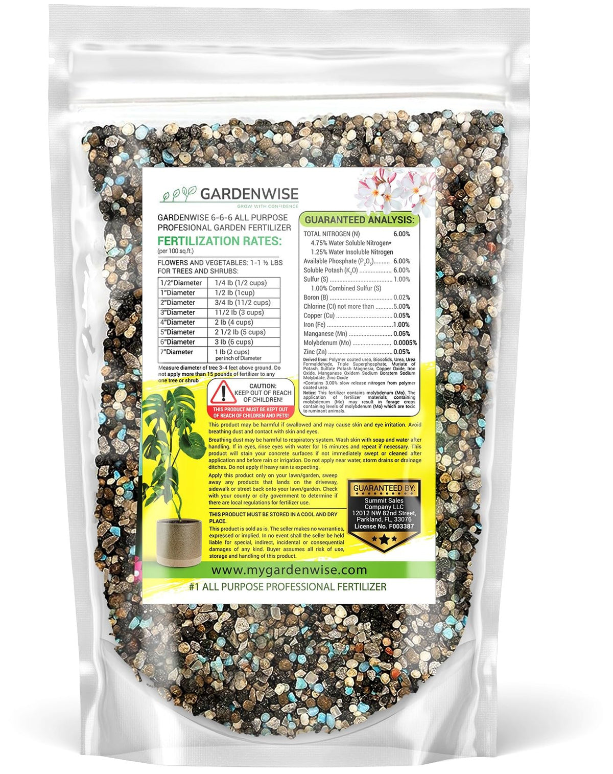 Close-up of Gardenwise 6-6-6 granules showing balanced nutrition.