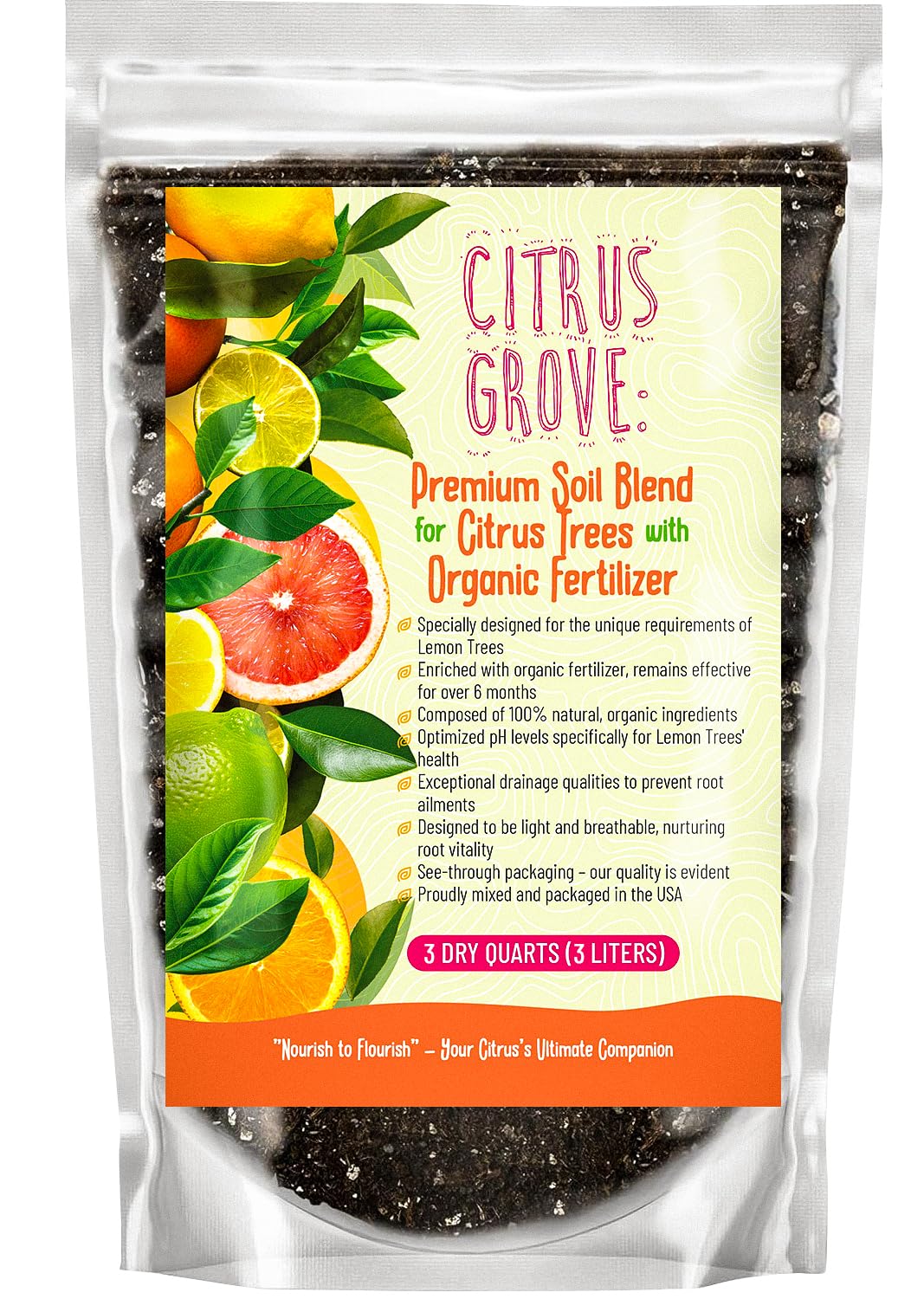 GardenWise Citrus Grove Soil Mix texture highlighting drainage-friendly perlite for healthy citrus roots.