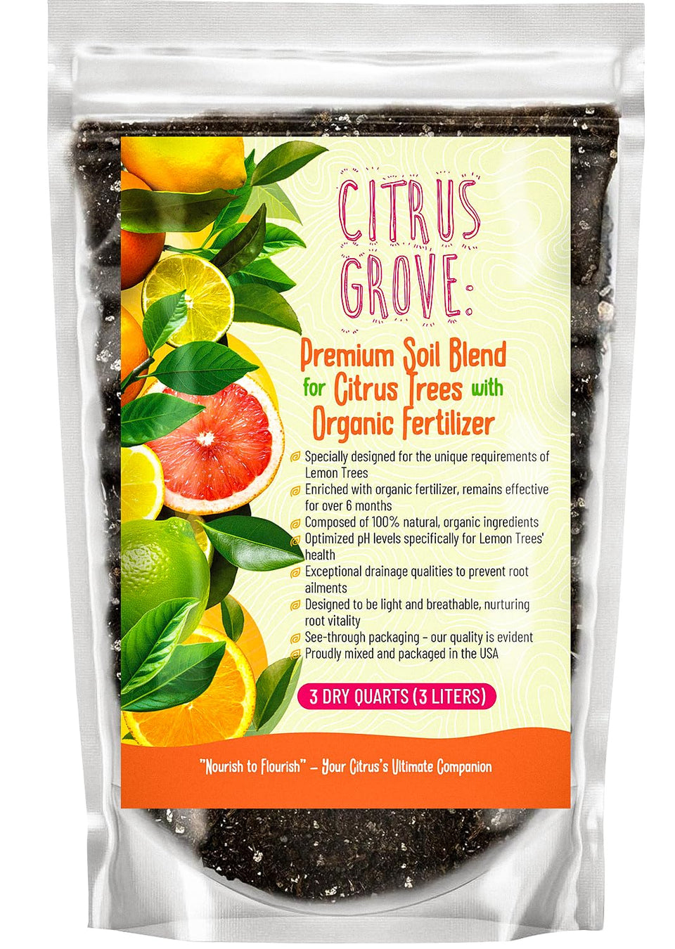 GardenWise Citrus Grove Soil Mix texture highlighting drainage-friendly perlite for healthy citrus roots.