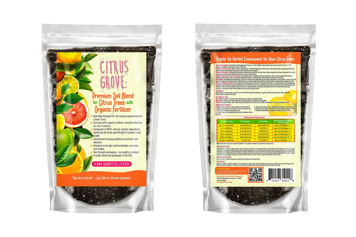 GardenWise Citrus Grove Soil Mix showing balanced pH with lime for citrus health.