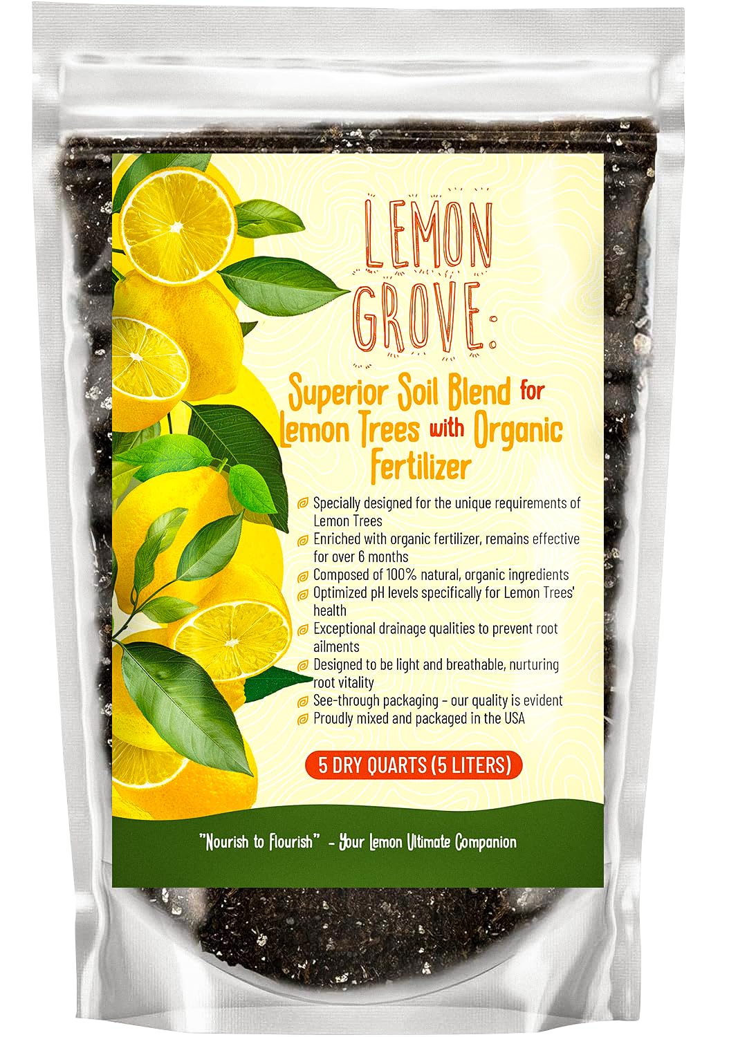 Gardenwise Organic Lemon Tree Soil bag closeup highlighting rich texture for drainage