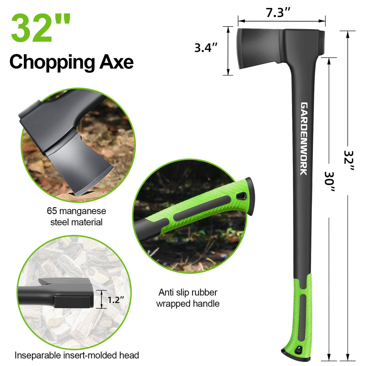 GardenWork manganese steel blade close-up shows durable cutting edge.