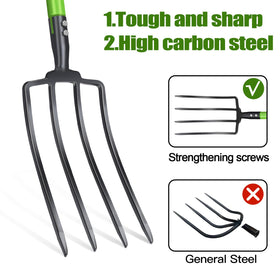 Gardenwork pitch fork 45-inch length offers easy reach and reduced bending