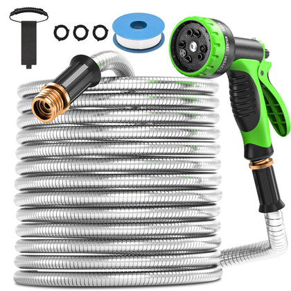 GARDENWORK stainless steel hose outer shell resists punctures and stains, ideal for demanding outdoor use.
