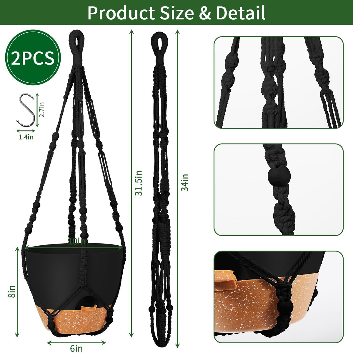 GARDIFE 10-inch hanging planter with macrame hanger for decorative outdoor decor.