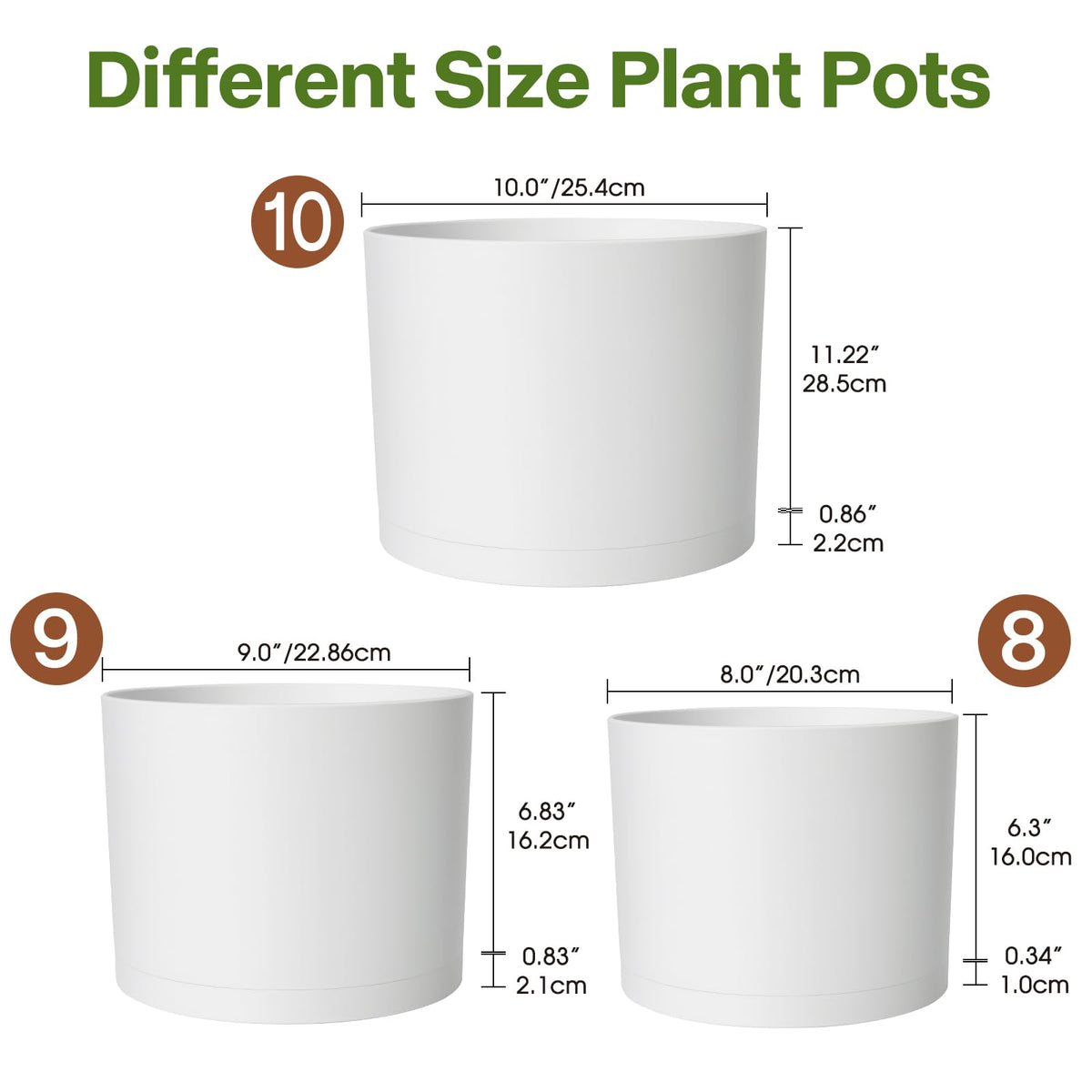 GARDIFE 9-inch white cylinder planter for compact, stylish plant arrangements.