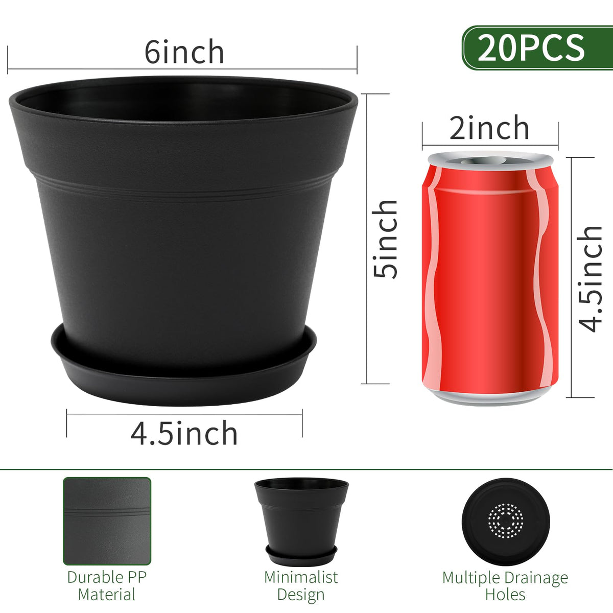 GARDIFE black matte finish 6-inch planter adds modern style for indoor plants.