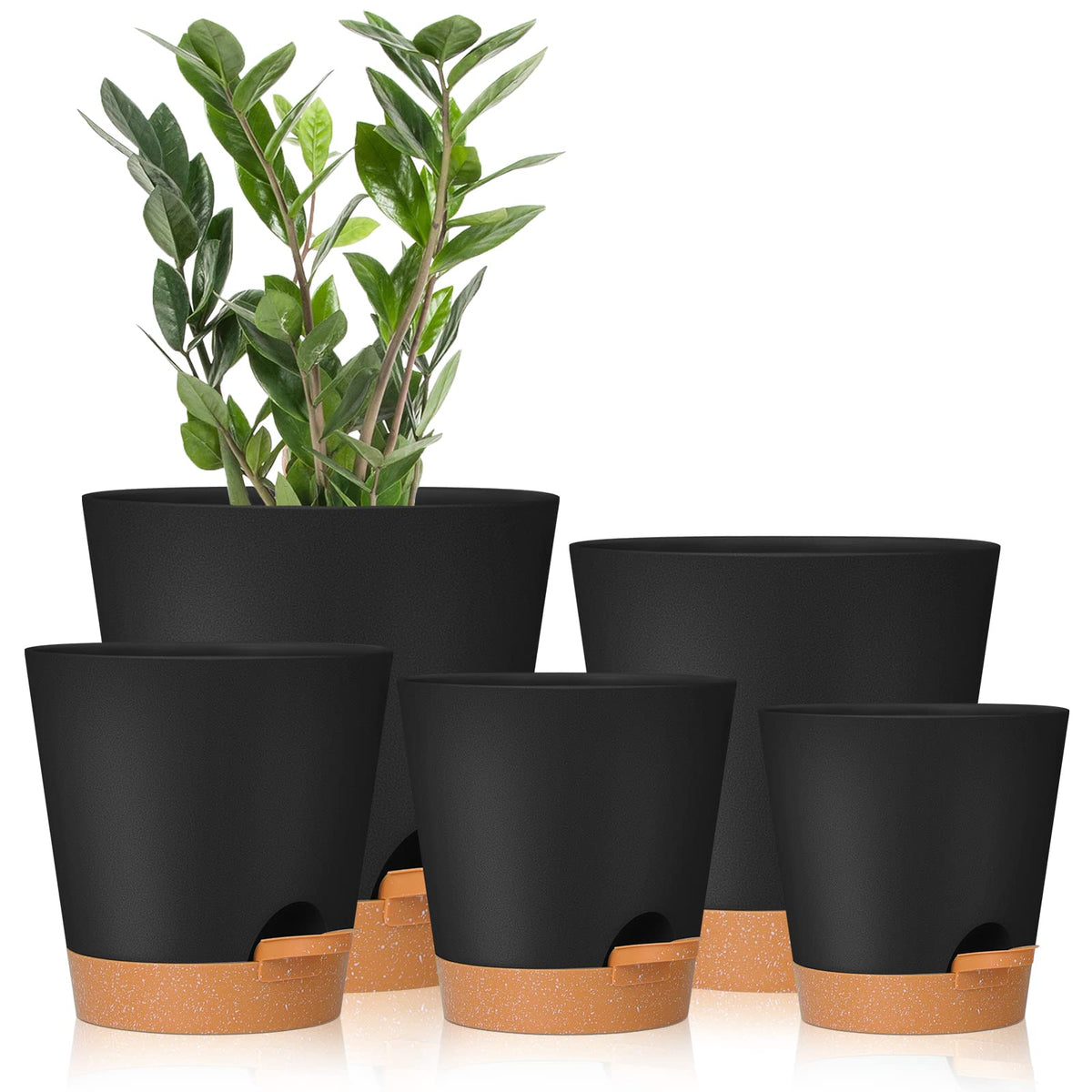 GARDIFE 7-inch self-watering pot in black, for larger plants.