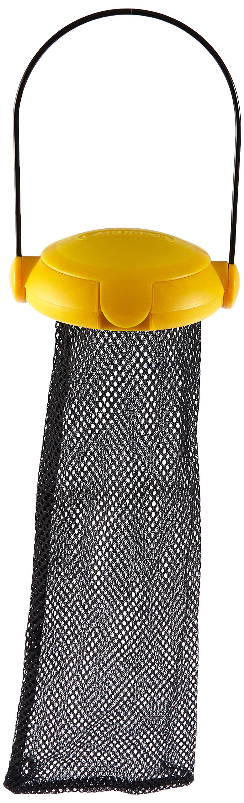 Gardman BA04820A yellow flip-top thistle feeder with mesh bag for easy filing.