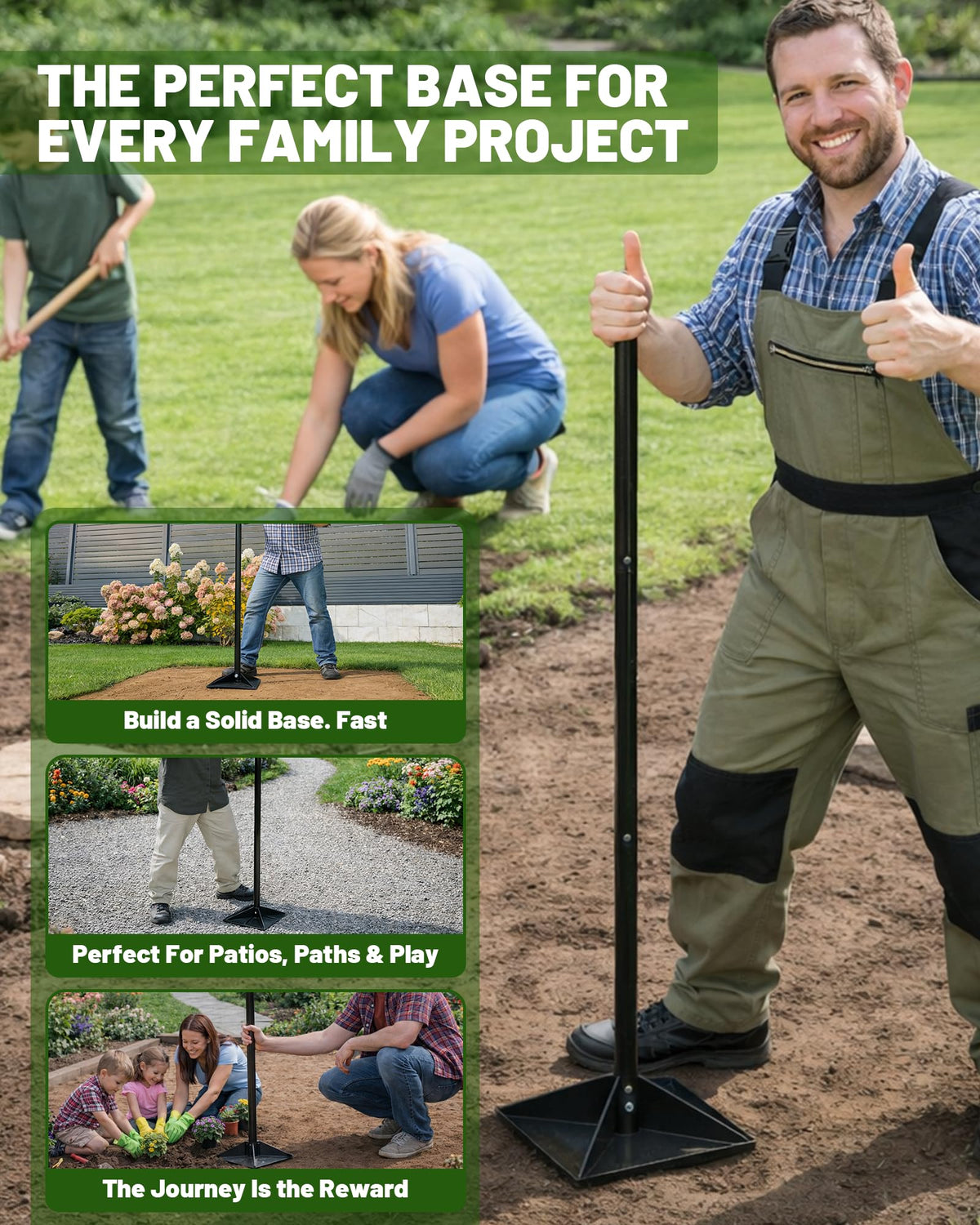 Gardmate steel tamper in use on patio and driveway demonstrates versatility.