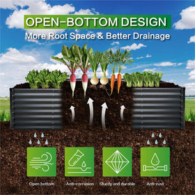 GARDMAX galvanized steel bed demonstrates durability against weather for long-term outdoor use.