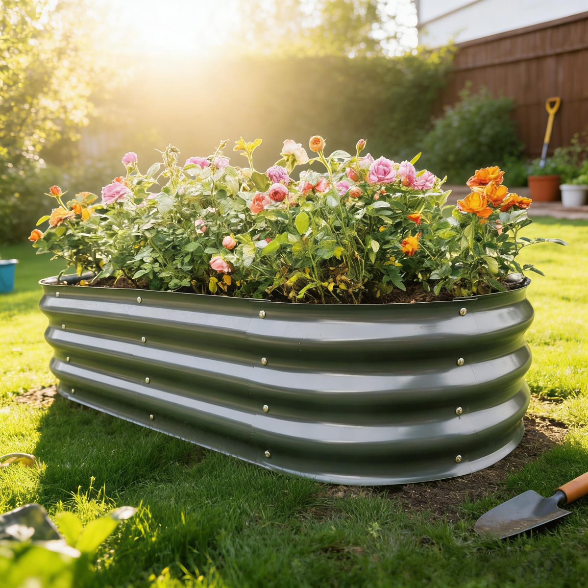Gardmax raised bed for outdoor use in varied weather conditions.